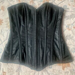 Vintage black corset- black floral brocade fabric